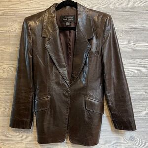 ELLEN TRACY LINDA ALLARD Brown Leather Blazer Size 6